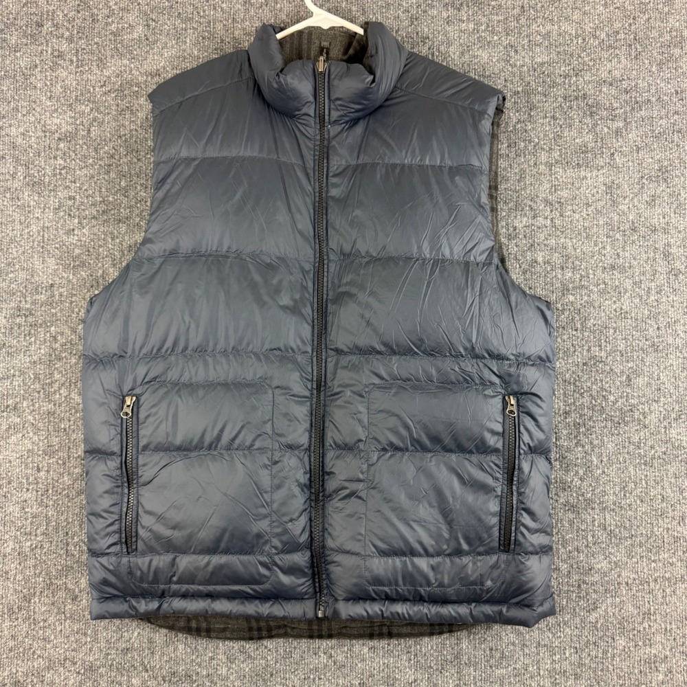 PrAna Reversible Puffer Vest Mens XL Plaid Gray Blue Full Zip Outdoor Insulated - Picture 3 of 16